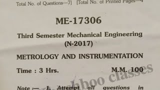 Metrology And Instrumentation 3rd sem Mechanical Engineering Question paper [upl. by Akema]