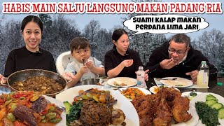 MASAK RENDANG DI MUSIM SALJU SUAMI KALAP MAKAN PERDANA MAKAN PAKAI TANGAN 😂 INDONESIAN BEEF STEW [upl. by Raquel]