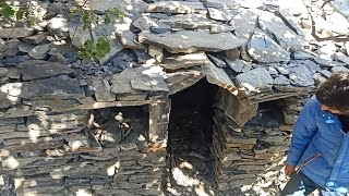 Building a Stone dugout house with a fireplace in 7 daysBushcraft AdventureDIY [upl. by Hashimoto]