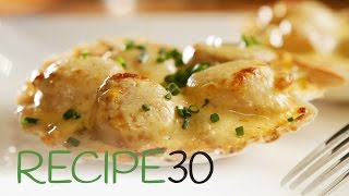 Scallop Gratin with Leek Confit  By RECIPE30com [upl. by Nirad]