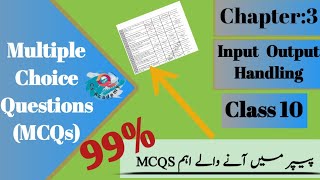 Multiple Choice Questions MCQ  Chapter 3 Input Output Handling [upl. by Bridge]