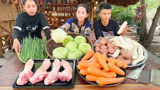 Healthy and delicious pig legs soup with carrot radish cabbage potatoes  Cooking with Sros [upl. by Airbmac]