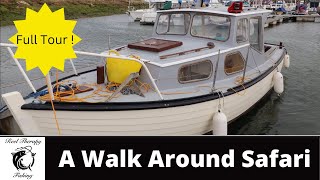 A Walk Around Tour of Our Boat Safari  Wooden Clinker Built Fishing Boat  Full Boat Tour UK [upl. by Lemor]