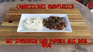 📷 Chinesisches Rindfleisch mit Zwiebeln und Paprika aus dem Wok [upl. by Civ]