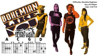 BOHEMIAN LIKE YOU CAPO 2 by The Dandy Warhols Absolute Beginner Guitar Chord amp Strum PlayAlong [upl. by Jemy360]