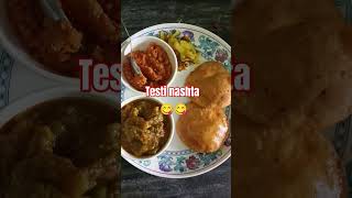 Testi nashta 😋 gajar ka halva with Puri sabji😋shortstasty [upl. by Eatnwahs158]