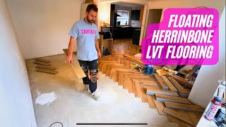 Floating Herringbone LVT Flooring Full Tutorial [upl. by Sidnal]