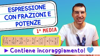 Espressione con Frazioni Potenze e Parentesi Quadre  1ª Media Tutorial per genitori [upl. by Ahsenom694]