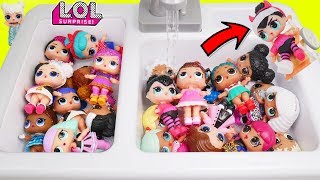 NEW LOL Surprise Dolls Lil Sisters at Sink Pool Slide [upl. by Dust]