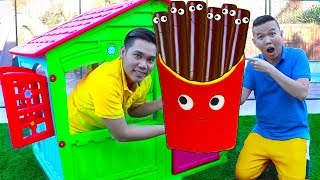 Funny Uncles amp Auntie Pretend Play w Giant Magic Chocolate French Fries Food Toys [upl. by Htieh]