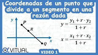 Coordenadas de un punto que divide a un segmento en una razón dada ejemplo 1  Geometría  Vitual [upl. by Ellie637]