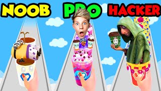 Can We Go NOOB vs PRO vs HACKER in Coffee Stack ALL LEVELS Prezley [upl. by Ettelrats794]