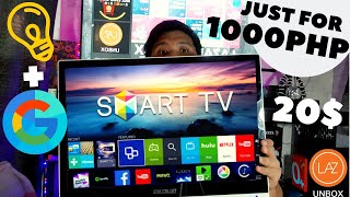 LAZADA UNBOX TELECLOUD CHEAP Voice Automated Smart TV [upl. by Ahsilem]