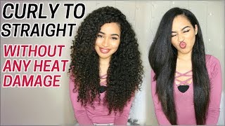 How I Straighten my Curly Hair without Heat Damage  Curly to Straight Routine w Tips  Lana Summer [upl. by Ynney560]