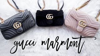 Gucci GG Marmont Matelassé Velvet Shoulder Bag Unboxing amp Comparison  Gucci Card Case [upl. by Lleze]