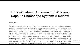 Ultra Wideband Antennas for Wireless Capsule Endoscope System A Review [upl. by Ware]