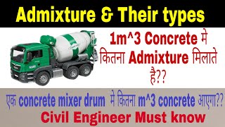 What is Admixture and their types  Admixture required for 1m3 concrete  RMC mixing drum size in m3 [upl. by Adiazteb]