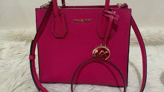 Michael Kors Mercer Medium Pebbled Leather Crossbody Bag Electric Pink Unboxing [upl. by Herrle]