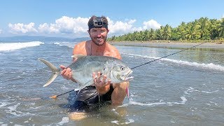 Costa Rica Surf Casting  Big Jack Crevalle On Light Tackle [upl. by Dermot]