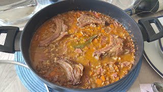 LENTEJAS guisadas con COSTILLAS y ARROZ [upl. by Pinzler]