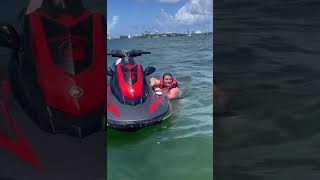 Jet Ski Fails Large woman struggles to climb on a Yamaha EX WaveRunner [upl. by Shelman]