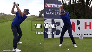 Adri Arnaus golf swing  3 wood faceon Betfred British Masters Hillside May 2019 [upl. by Ardnasil]