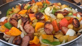 How to make Fried Potatoes Sausage Peppers And Onions [upl. by Dercy]