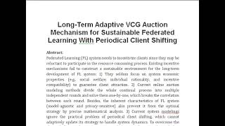 Long Term Adaptive VCG Auction Mechanism for Sustainable Federated Learning With Periodical Client S [upl. by Renita378]