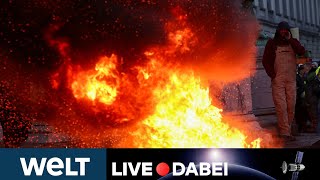 BRENNENDE BARRIKADEN Bitterböse Bauern protestieren in Brüssel  WELT Live dabei [upl. by Maxma]