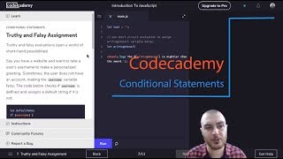 Truthy Falsy Assignments Exercise 6 Conditionals Intro to JavaScript Codecademy [upl. by Banky]