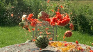 Rubber bands vs Water Melon  The Slow Mo Guys [upl. by Tiduj]