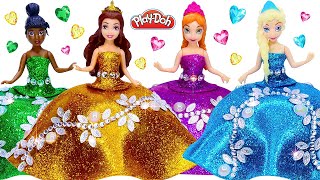 DIY Making Play Doh Sparkle Dresses for Disney Princess Dolls [upl. by Milurd800]