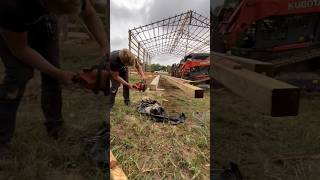 Notching gable posts chainsaw satisfying work construction asmr building build builder [upl. by Susie]