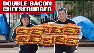 COOKING DELICIOUS DOUBLE BACON CHEESEBURGER FOR THE HOMELESS COMMUNITY [upl. by Milson]