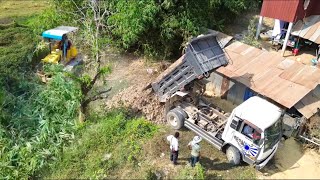 Wonderful Strong KOMATSU Dozer Push Bamboo Bush Clear Land For 5Ton Trucks Unload Soil Fill Up Land [upl. by Oakley]