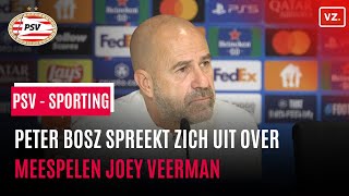 Peter Bosz spreekt zich uit over meerspelen Joey Veerman tegen Sporting Portugal [upl. by Roselle78]