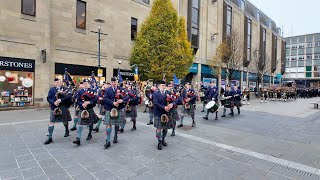 Perth Pipe Band leads 2024 Remembrance Sunday Military Parade to St Johns Kirk in Perth Scotland [upl. by Abigael]