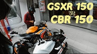 GSXR 150 VS CBR 150R  REVIEW Motovlog pertama [upl. by Nelg]