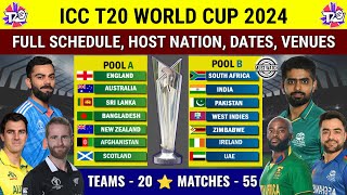 ICC T20 World Cup 2024 Full Schedule Time Table Teams Dates Venues Announced  West Indies USA [upl. by Eirdua]