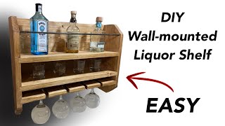 How to build a rustic wall mounted bar with hanging glass storage [upl. by Elleinet]