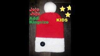 How to KNIT Santa Claus Hat with Faux Pom Pom KNITTING MACHINE [upl. by Lig]