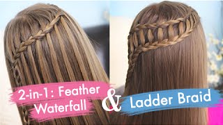 Feather Waterfall amp Ladder Braid Combo Tutorial  Cute 2in1 Braided Hairstyles [upl. by Sreip]