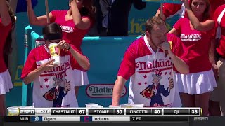 Hot Dog Eating Contest 2016  Joey Chestnut Sets World Record [upl. by Sekofski]