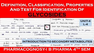 GLYCOSIDES  Secondary metabolites in plant pharmacognosy unit4  pharmacognosy1  B pharma 4th sem [upl. by Theressa]