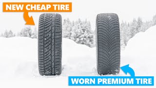 Can a New Budget Tire Beat a Worn Premium Tire in the Dry Wet and Snow [upl. by Roinuj]