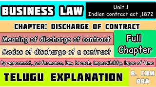 Discharge of Contract👈In telugu explanationfull chapterBusiness law in telugu for b com amp bba [upl. by Bronwen]