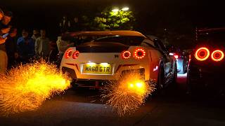 GTRs TAKEOVER Car Meet With Flames  Modified Cars Leaving a Car Meet [upl. by Yc]