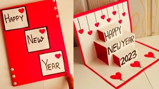 Happy New year card 2023  How to make New year greeting card  New year card making handmade easy [upl. by Marba]