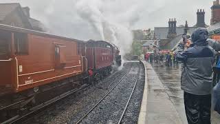 USATC s160 2253 omaha departs grosmont with freight messed up audio from rain [upl. by Delinda]