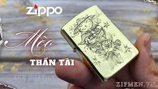 Zippo mèo thần tài bản đồng thau armor vỏ dày cao cấp [upl. by Tarrel816]